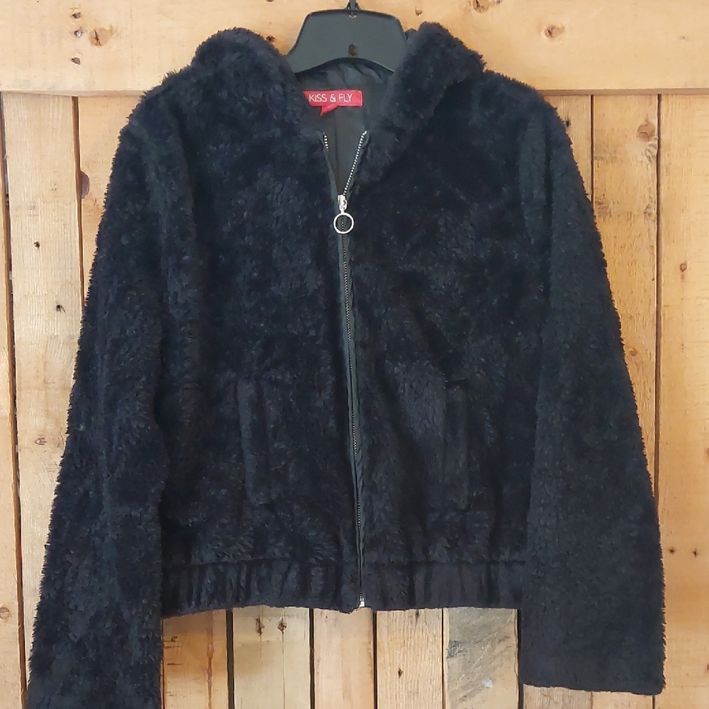 Black Fuzzy Zip-Up Jacket